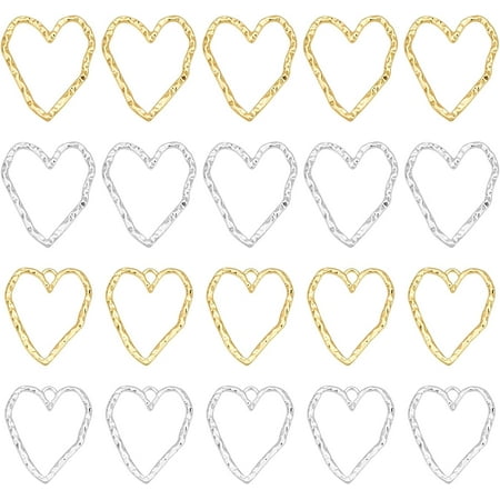 24 Pcs Alloy Love Heart Hollow Pendants and Love Heart Alloy Linking Rings Color-Lasting Hollow Irregular Frames for Resin Jewelry Necklace Bracelet Earrings Making