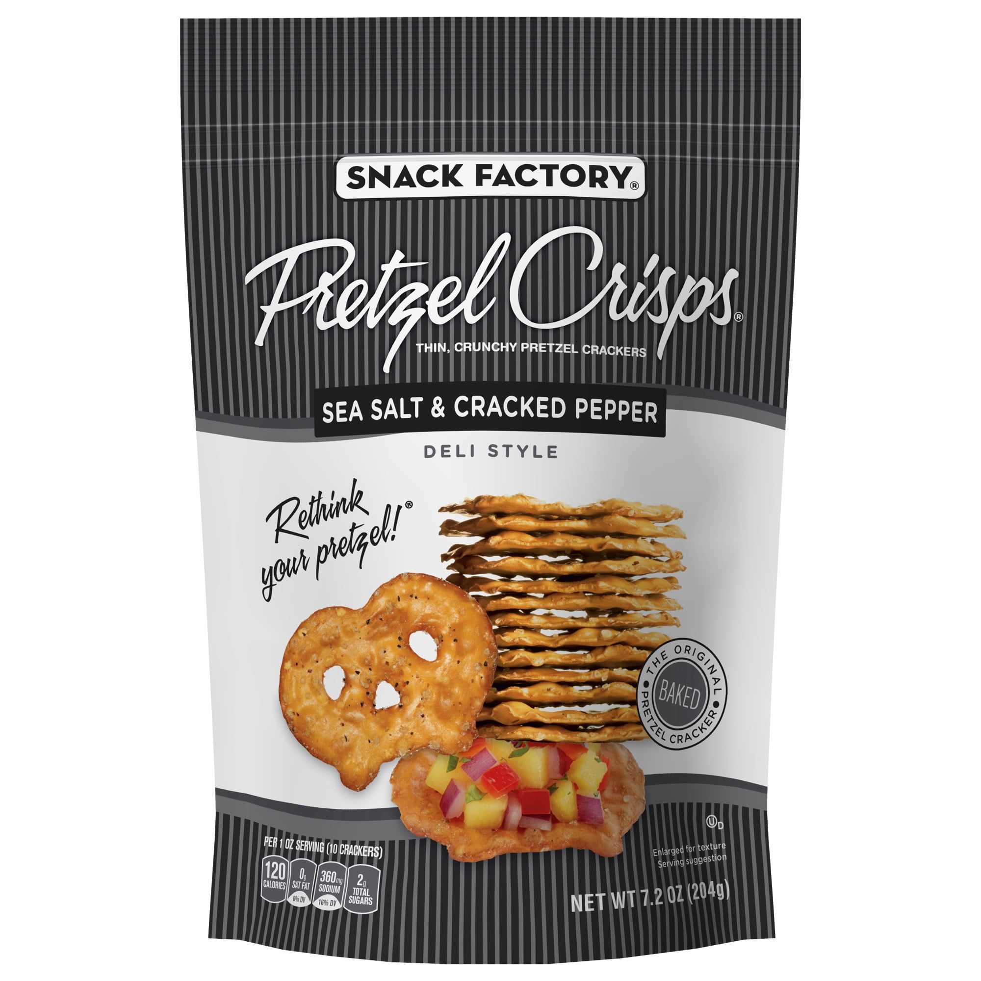 Snack Factory Sea Salt & Cracked Pepper Pretzel Crisps, 7.2 Oz (Pack of