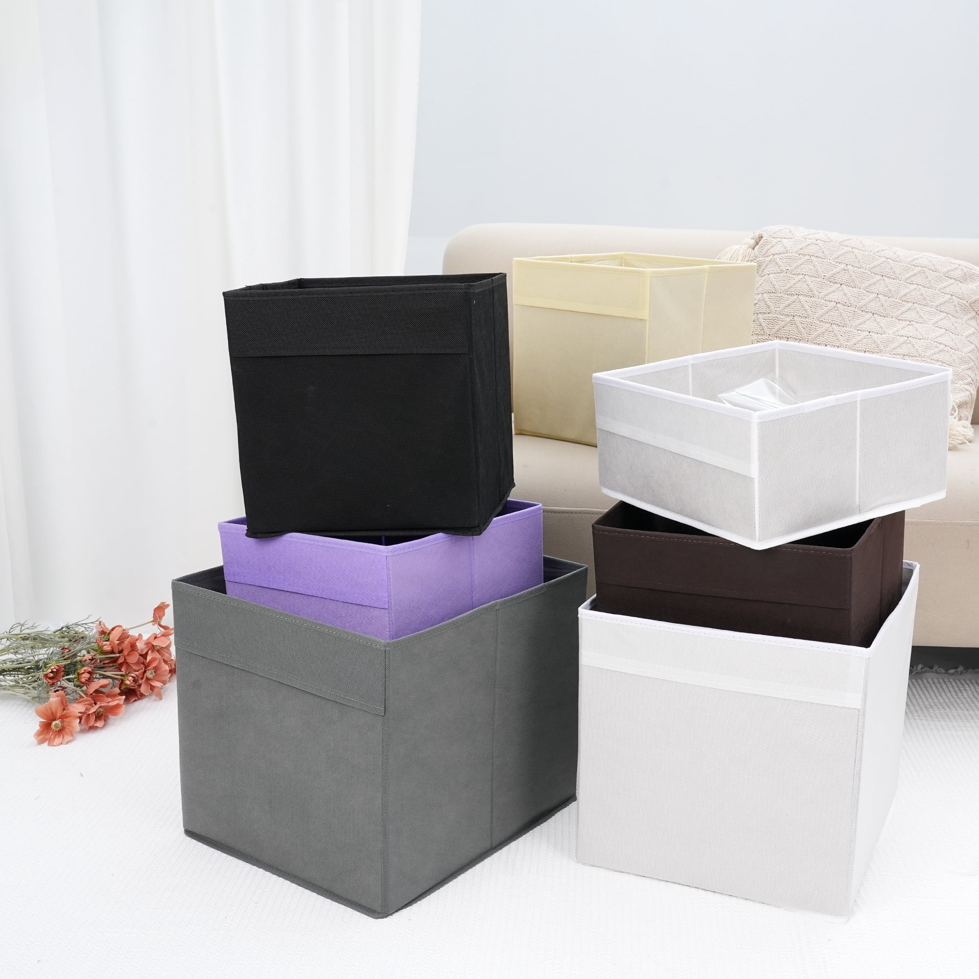 Unique Bargains Fabric Storage Cube Storage Bin Storage Basket Purple 12*12*12in