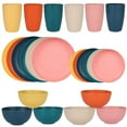 thumbnail image 1 of Nvzi 24pcs Wheat Straw Dinnerware Set,Plates and Bowls Set,Camping Dish Set for 6, Plastic Dinnerware Set,Dishwasher Safe Dinnerware Set,Multicolour B, 1 of 5