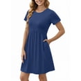 thumbnail image 4 of UVN Summer Dresses for Women Short Sleeve Pleated Midi Dress Casual Tunic Dresses with Pockets, 4 of 10