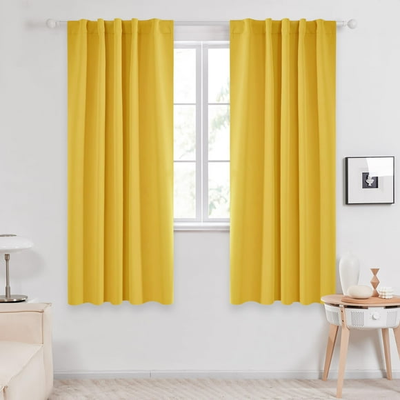 Deconovo Blackout Curtains for Bedroom Solid Room Darkening Rod Pocket and Back Tab Curtains 42Wx63L Inch Mellow Yellow 2 Panels