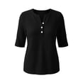 thumbnail image 4 of JIAYUE Women's T Shirt Classic Knit Casual Solid Color Three Quarter Length Sleeve Tunic Shirts Comfort Crew Neck Button Down Tees Loose Female Versatile Everyday Loose Fit Tops, 4 of 4