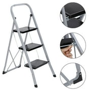 ZENY 3 Step Ladder Folding Step Stool Wide Anti-Slip Platform 330lbs Capacity, Silver