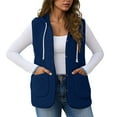 thumbnail image 4 of BXJX Women V Neck Fleece Vest- Button Down Casual Sleeveless Open Front Winter Warm Cozy Outerwear with Pockets Navy Size L, 4 of 6