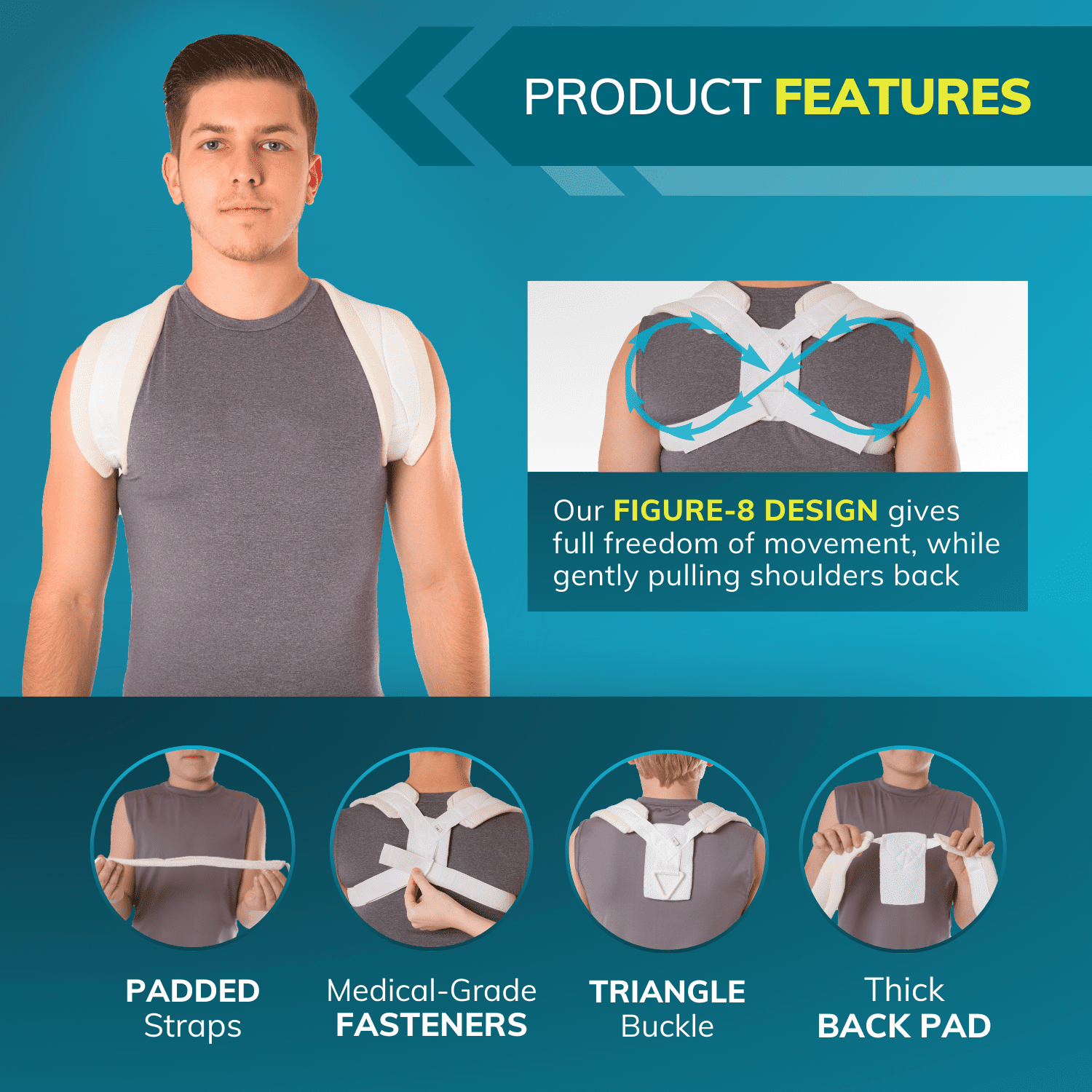 BraceAbility Posture Corrector Brace for Men and Women, Figure 8 Clavicle Support, White, Medium