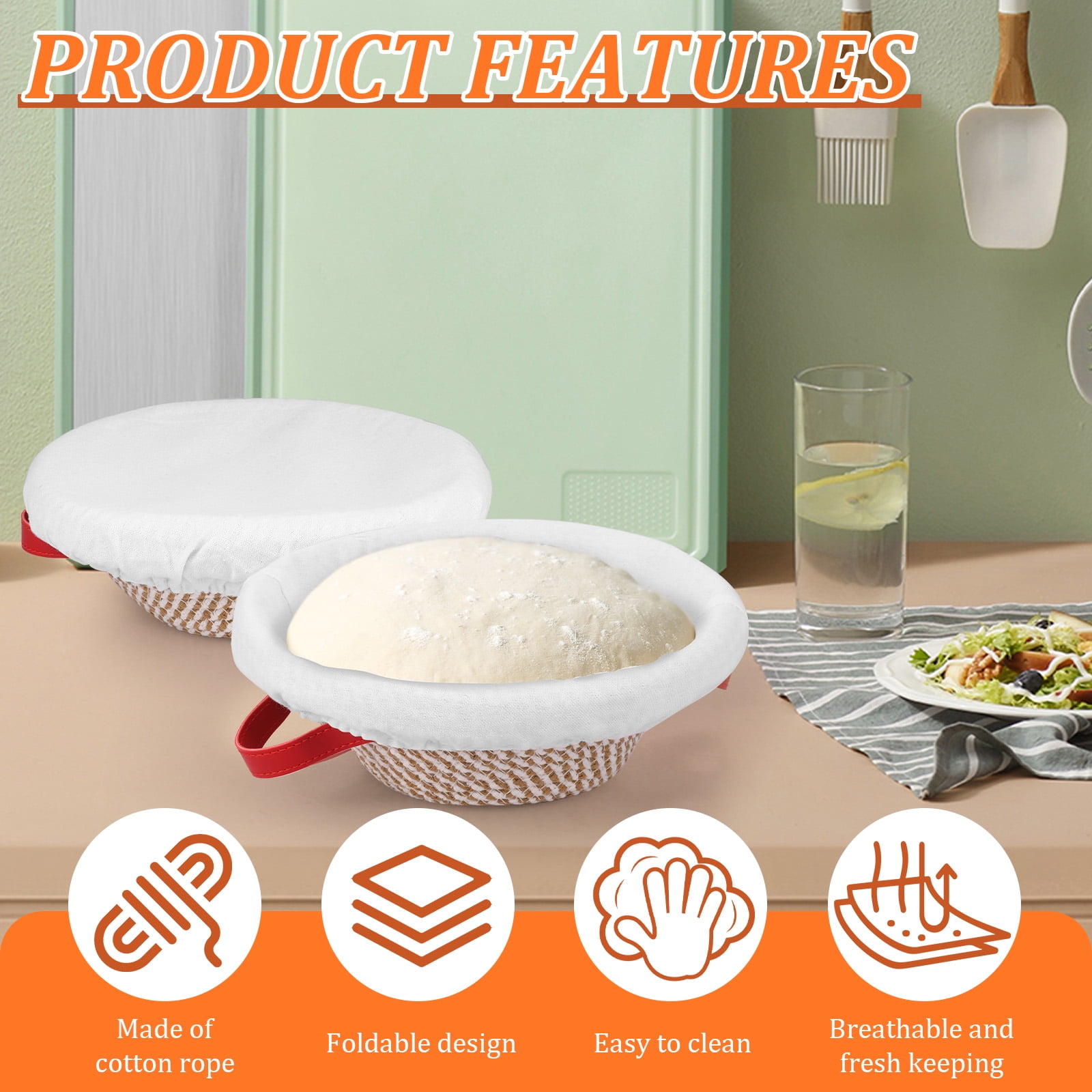 Cotton Rope Proofing Basket for Bread Baking Oval And Round Banneton Bread Basket with Liner And Cover for Homemade Sourdough Baking