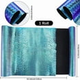 thumbnail image 2 of Láminas de cuero sintético con textura de serpiente azul de 53 x 11,8 pulgadas, tela de vinilo con relieve de piel de serpiente, rollos de cuero holográfico brillante con efecto espejo., 2 of 9
