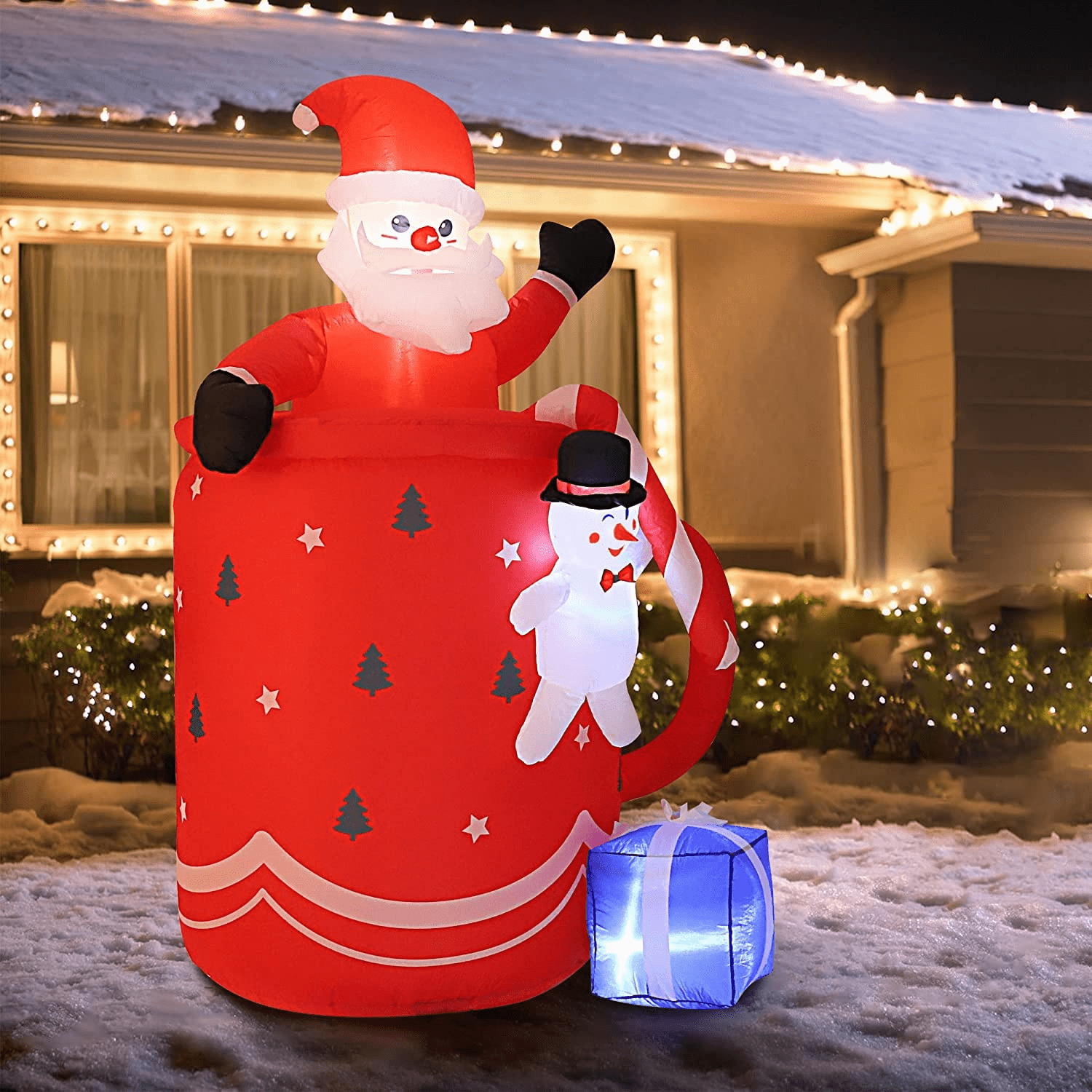 6 FT Christmas Inflatables Outdoor Decorations Santa Claus Cup with  Snowman, Christmas Blow Up Yard Decorations with Built-In LED Lights, for  Outdoor