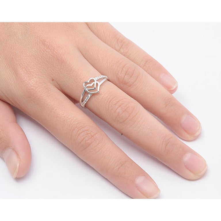 Interlocking Hearts Clear CZ Promise Ring .925 Sterling Silver
