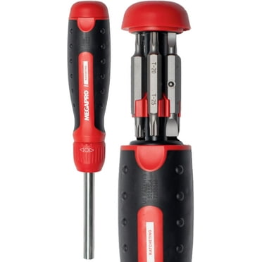 Ratcheting Screwdriver - 13-in-1 Multi Bit Screw Driver w/ ¼" Hex Shaft for Phillips, Star, Flat, Square Bit - Ratchet Screwdriver w/Retractable Cartridge - Multi Screwdriver