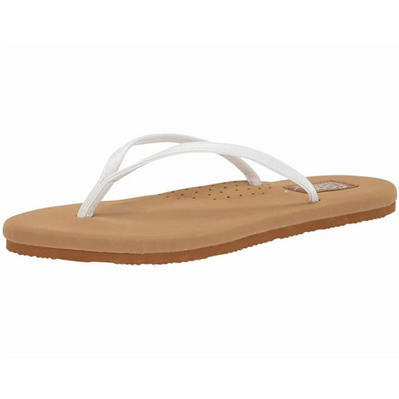 Flojos Fiesta 2.0 White/Tan Vintage Slip On Slide Thong Flat Flip Flops Sandals (White/Tan, 8)