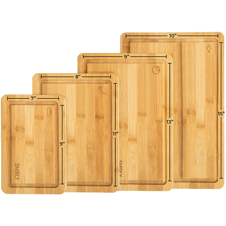 Bamboo Cutting Board Set of 4 Wooden Chopping Board Set with Holder Cutting Bboards for Kitchen with Labeled Icons Cutting Board with Juice Groove