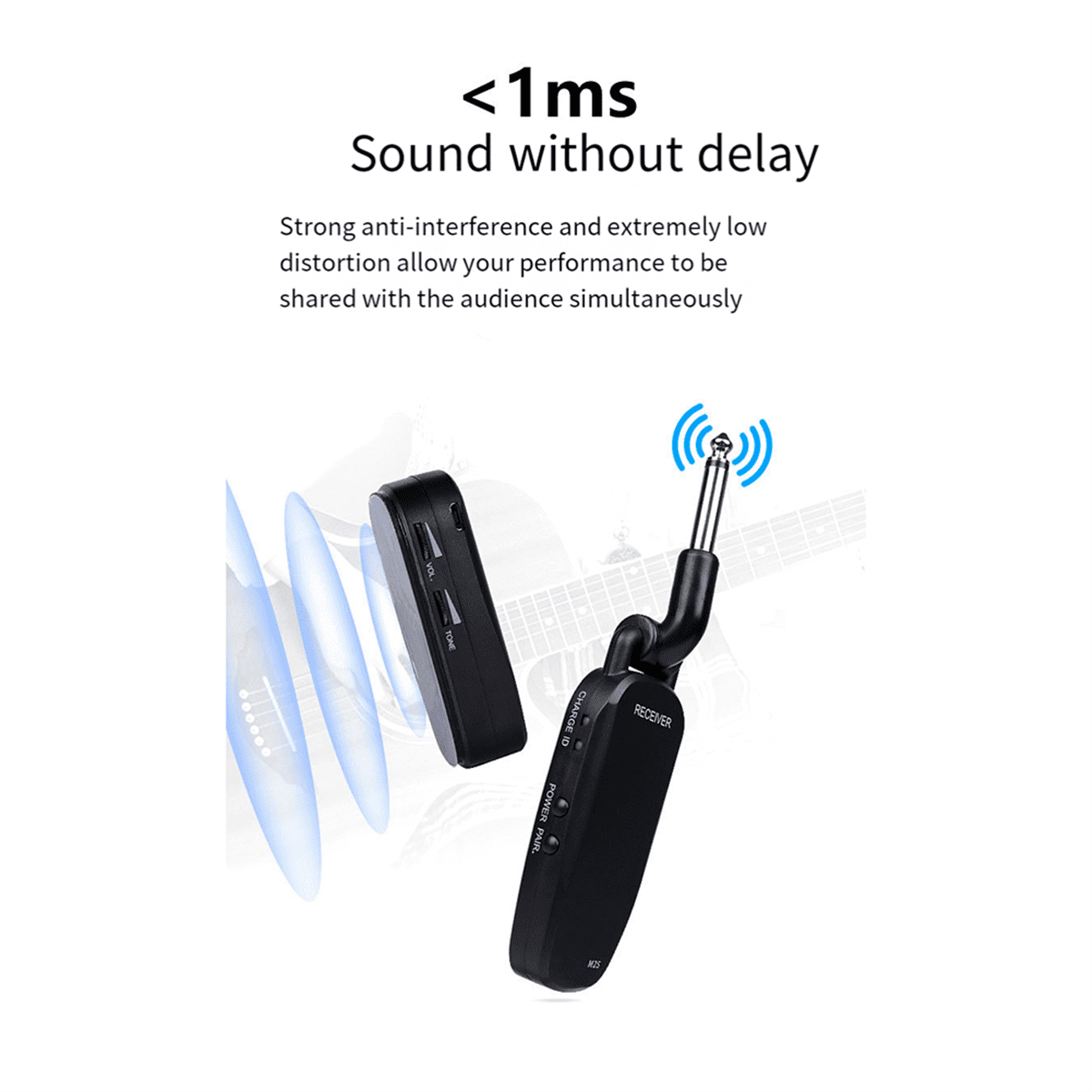 Wireless Guitar Bass Transmitter Receiver System Rechargeable Portable Audio Transmitter for Electric Guitar Bass