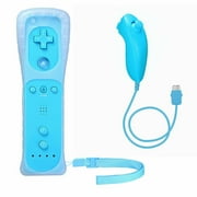Built in Motion Plus Remote Controller&Nunchuck For Nintendo Wii/Wii U + Case US(blue)