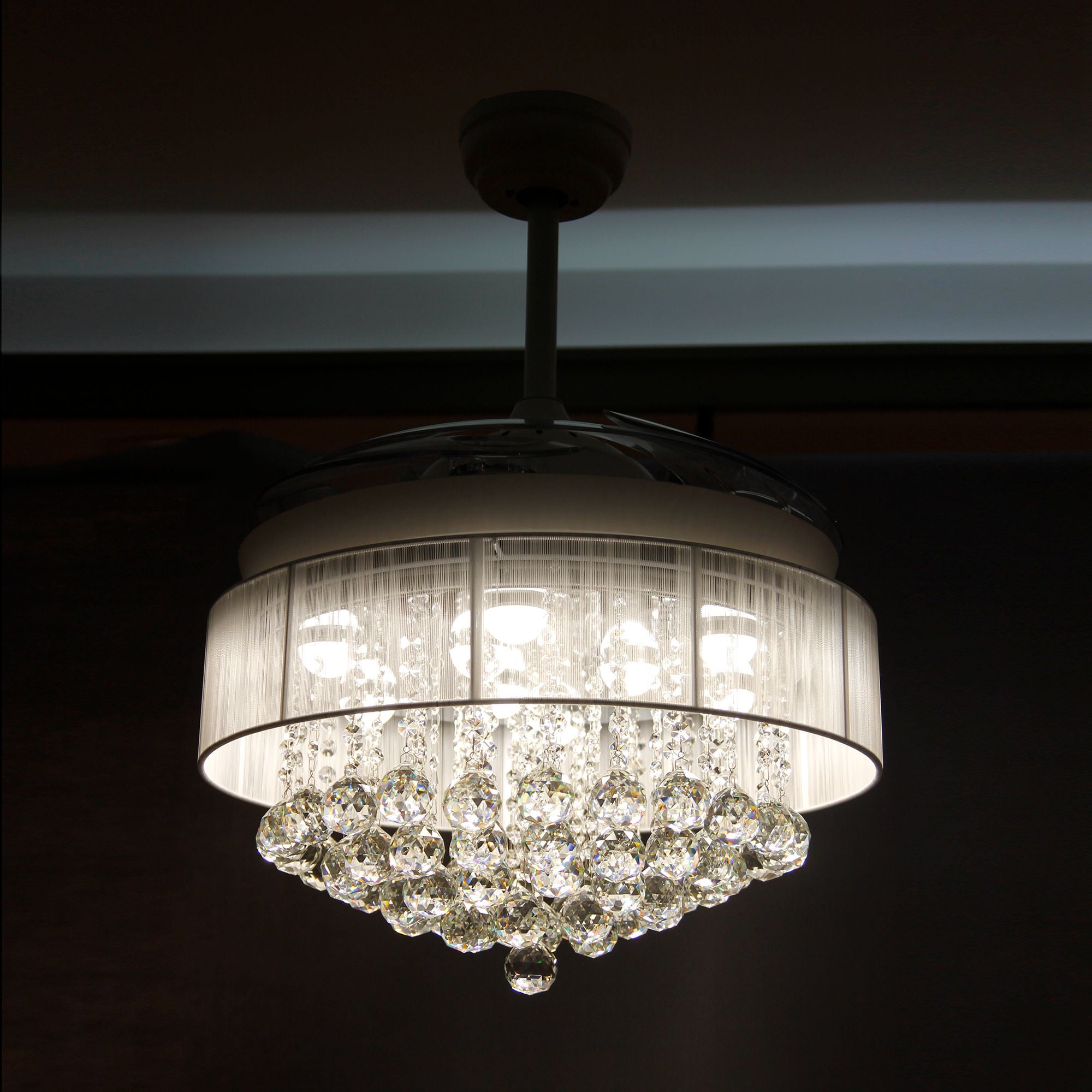 Ceiling Fans With Lights 42 Modern White Fan Retractable Ceiling Fans With Lights 42 Modern White Fan Retractable Blades Crystal Led Chandelier Remote Control Fandelier 4000k Cool