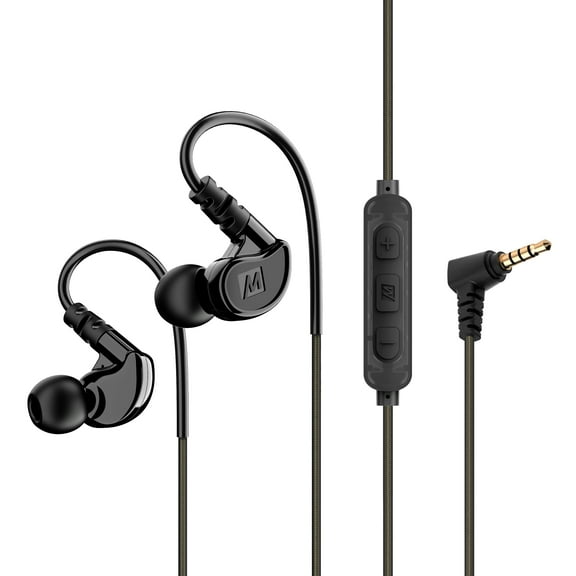 MEE audio M6 Sport Wired Earbuds for Running/Gym/Workouts with Memory Wire Earhooks and 3-Button Remote (Black)