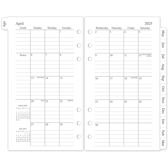 2025 2026 monthly planner refill, A6 size 3.8x6.8 inches, 6 ring binder compatible, july 2025 june 2026, laminated tabs, white