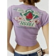 thumbnail image 5 of vera natura Women’s Slim Summer T-Shirt LetterStrawberry Print Cap Sleeve Round Neck Crop Tops Streetwear, 5 of 6