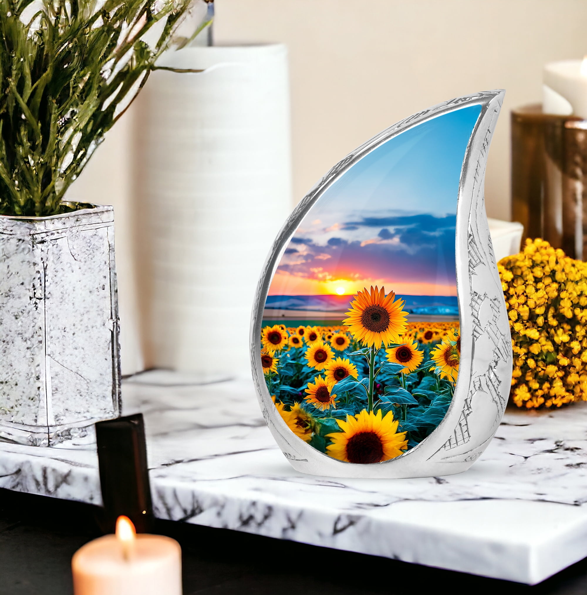 SABURIAL Sunflower Urn - Funeral Cremation Urn for Ashes - Combo 2 - Large with 3 Inch Pack of 2 - Burial Urns - Human Remains for Mom & Dad - Decorative Urns for Adult