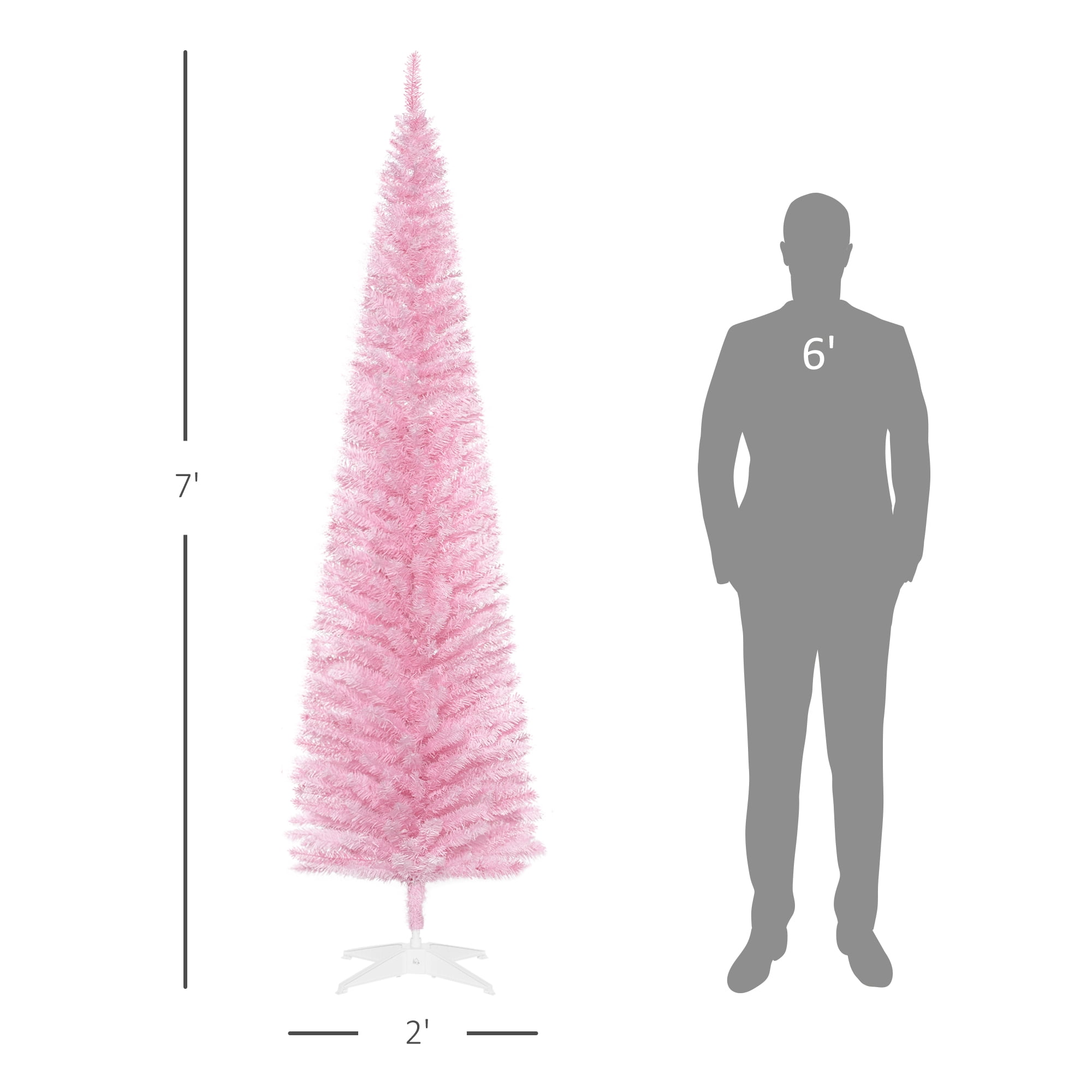 Pink Artificial Pencil Christmas Tree 7ft with 499 Branch Tips and Plastic Stand