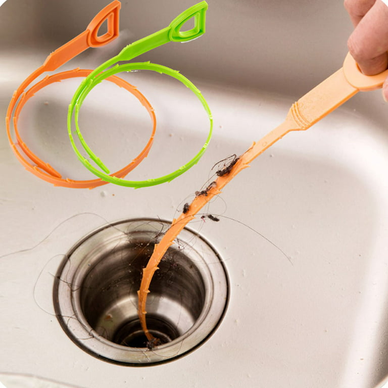 3Pcs Drain Snake Hair Drain Clog Remover Cleaning Tool Sink Drain Cleaner  20.5 Length Orange