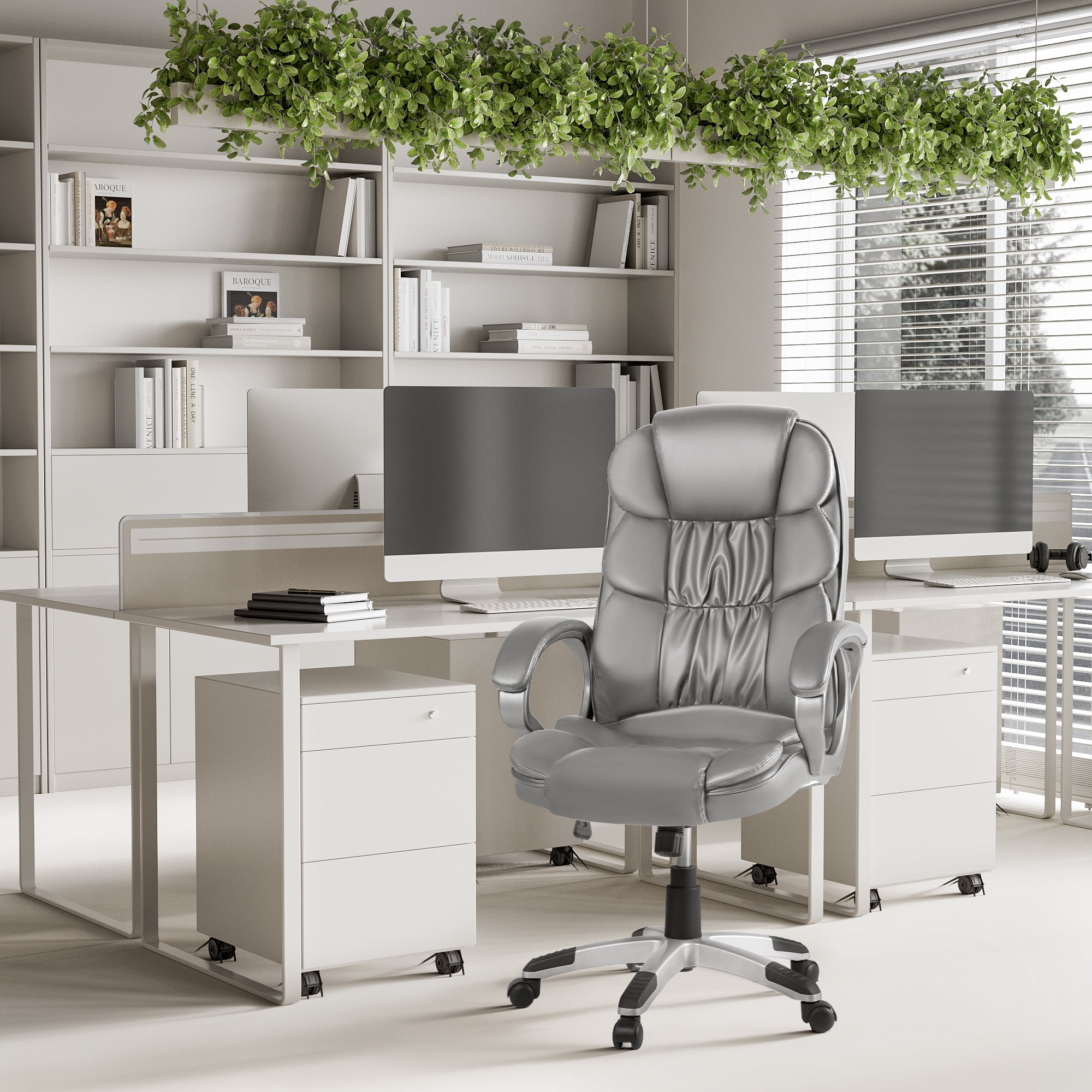Vineego Office Chair High Back Computer Chair Ergonomic Desk Chair, PU Leather Adjustable Height Modern Executive Swivel Task Chair,Gray