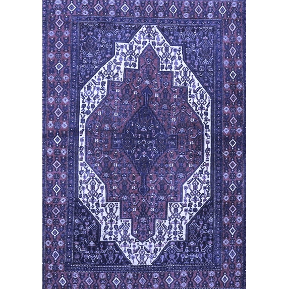 Ahgly Company Machine Washable Indoor Rectangle Medallion Blue Traditional Area Rugs, 7' x 9'