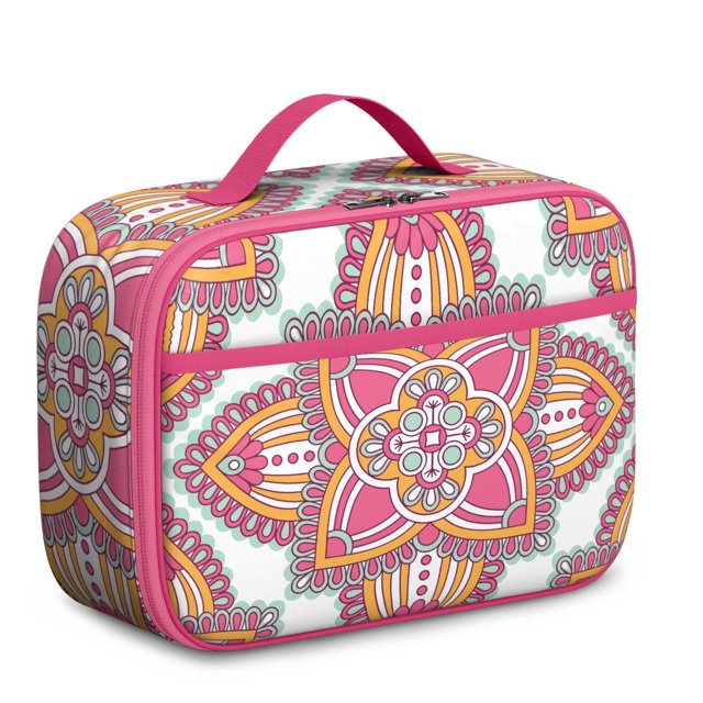 Boho Folk Insulated Tote Geometric Mandala Lightweight Compact with Front Pocket