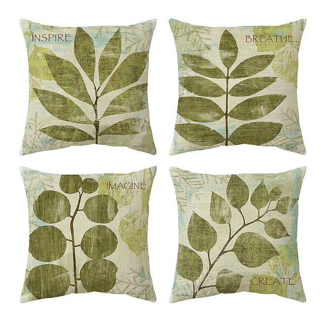 L Maroon Juego de 4 fundas de almohada decorativas con hojas, fundas cuadradas para cojines de verano, patrón de plantas