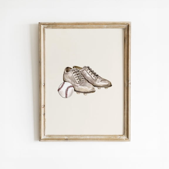 Baseball Cleats Wall Art - Vintage Style Sports Nursery Printable, Unframed Paper Poster 8x10in