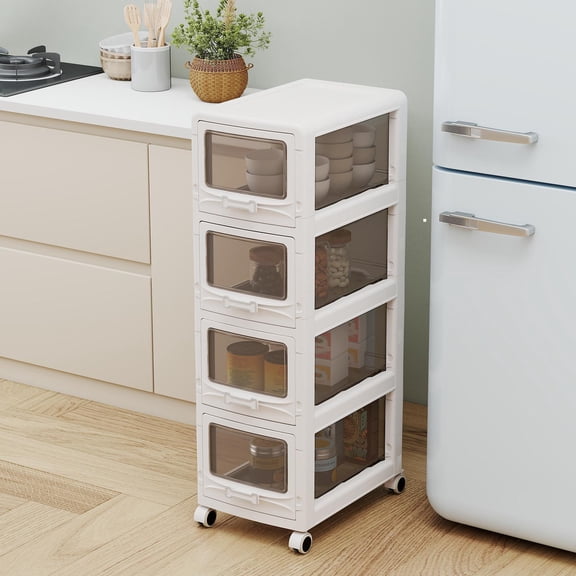 Giantex 4-Tier Plastic Drawer Storage Organizer, Utility Cart w/Lockable Wheels
