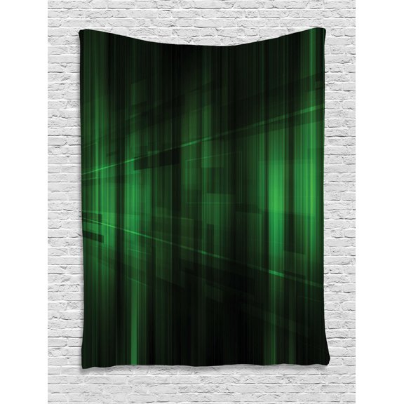Forest Green Tapestry, Vibrant Technology Pattern with Vertical Lines Digital Technical Themed Print, Wall Hanging for Bedroom Living Room Dorm Decor, 40W X 60L Inches, Green Black, by Ambesonne