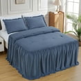 thumbnail image 3 of Chezmoi Collection Sinclair 3-Piece Ruffle Skirt Bedspread Set, Soft Lightweight French Country Chic Farmhouse Crinkle Texture Microfiber Bedding, King, Dusty Blue, 3 of 9