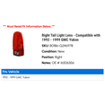 thumbnail image 2 of Right Tail Light Lens - Compatible with 1992 - 1999 GMC Yukon 1993 1994 1995 1996 1997 1998, 2 of 2