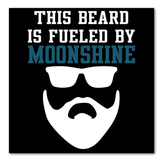 DistinctInk Custom Bumper Sticker - 6" x 6" Decorative Decal - Black Background - This Beard is Fueled by Moonshine