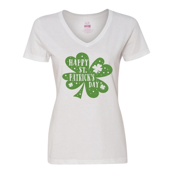 Inktastic Happy St. Patrick's Day Shamrock in Green Women's V-Neck T-Shirt