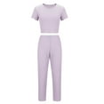 thumbnail image 6 of Kaemgyyd 2 Piece Outfits for Women Ribbed Short Sleeve Crop Top and High Waisted Long Pants Solid Color Lounge Set, 6 of 6