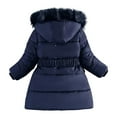 thumbnail image 4 of Povozer Girls' Long Winter Coats Warm Parka Lined Puffer Jacket Thicken Fleece Hooded Coat with Collar for Girls(Navy,6-7 Years), 4 of 5