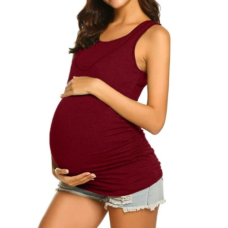 

Women s Maternity Wrap Top Sleeveless Double Layer Solid Blouse T Shirt Jean Leggings with Pockets