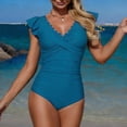 thumbnail image 2 of COMVALUE Women 2026 Tummy Control Color Block Ruffle Sleeve Bathing Suit Full Coverage Slimming Swimsuits Swimwear (XL, Navy), 2 of 5