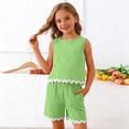 thumbnail image 4 of Tank Top Set for Girls, Solid Color Bubble Ruffle Trim Round Neck and Shorts 2-Piece Summer Casual Outfit for Kids, 4 of 9