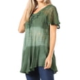 thumbnail image 3 of Sakkas Parisa Casual Summer Short Sleeve Top Blouse with Corset and Embroidery - Green - One Size, 3 of 5
