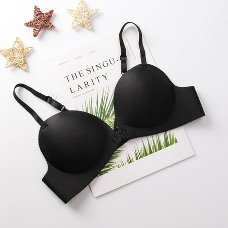 

YIWEI Front Button Chest Gathered Glossy Bra Seamless Comfortable Underwear Summer Black
