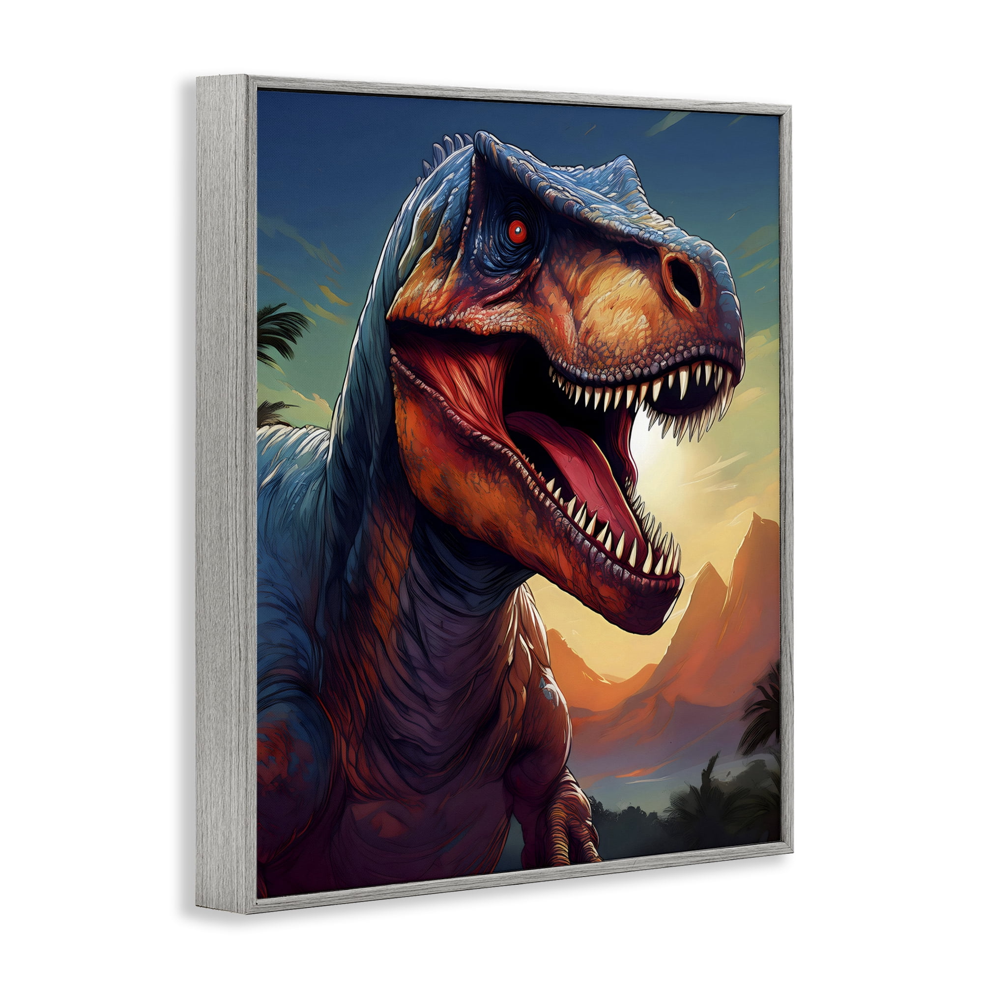 Stupell Industries Dinosaur with Sunset Landscape Gray Framed Giclee Art, design by Creative Studio