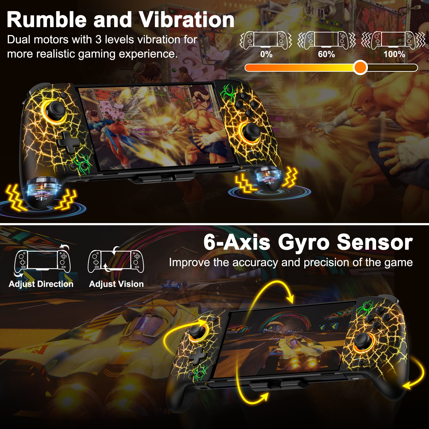 Switch Controller, QQV One-Piece Joypad Controller Replacement for Switch/Switch OLED with Adjustable TURBO,RGB