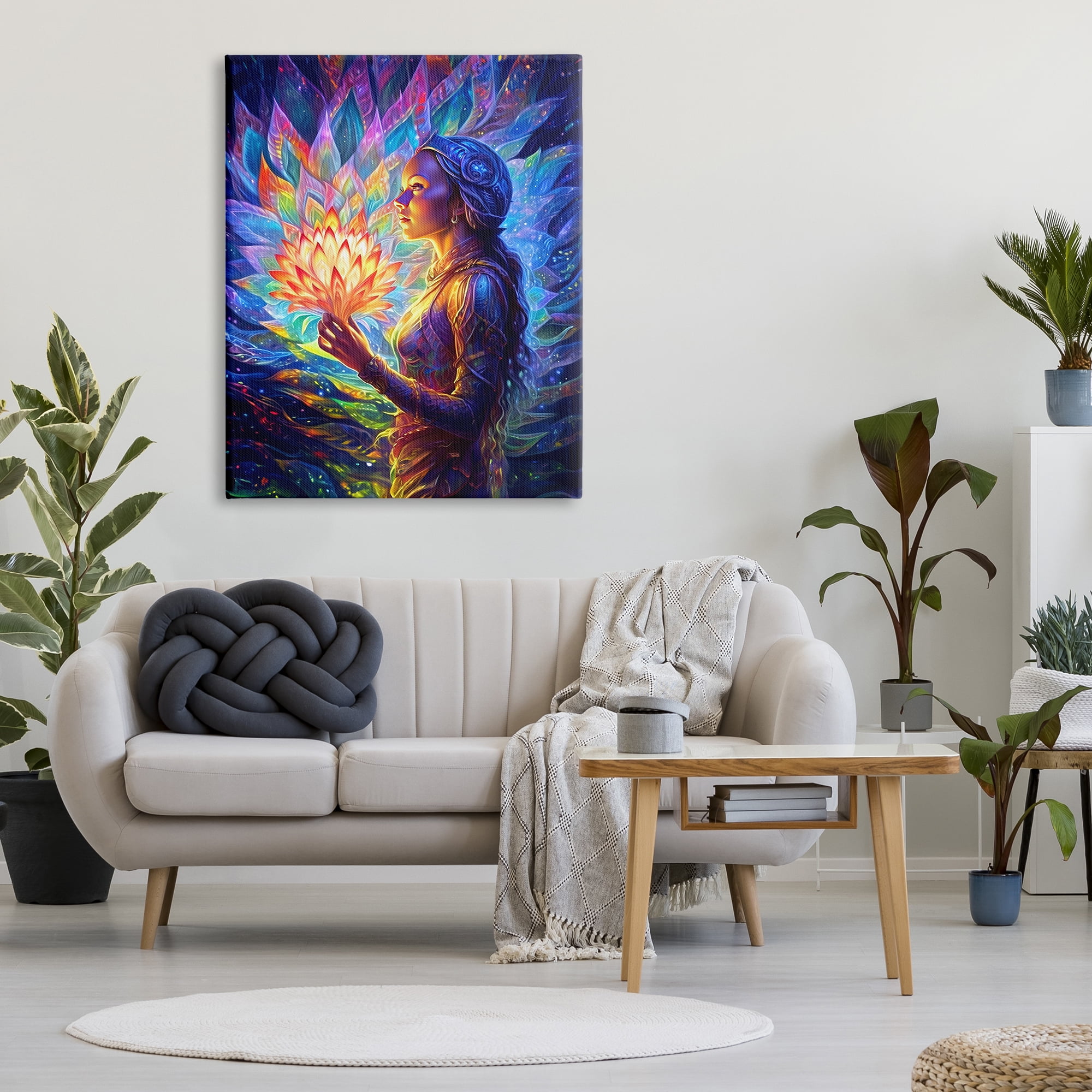 Stupell Industries Woman & Lotus Fractals Botanical & Floral Painting Gallery Wrapped Canvas Art Print Wall Art, 36 x 48