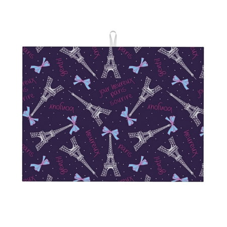 

Large Dish Drying Mats for Kitchen Counter - Eiffel Tower rosette 18x24In Anti-Slip Absorbent Microfiber Drying Mat for Kitchen Counter Mat Dish Rack Mat with Hanging Loop