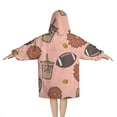thumbnail image 2 of Pink Football and Drinks Pattern Blanket Hoodies for Kids 6-13YR Oversize Wearable Blanket Hoodies for Boys Girls Teens, 2 of 7