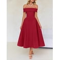 thumbnail image 3 of Red Off Shoulder A-Line Midi Cocktail Dress For Women Evening Party Wedding, 3 of 8
